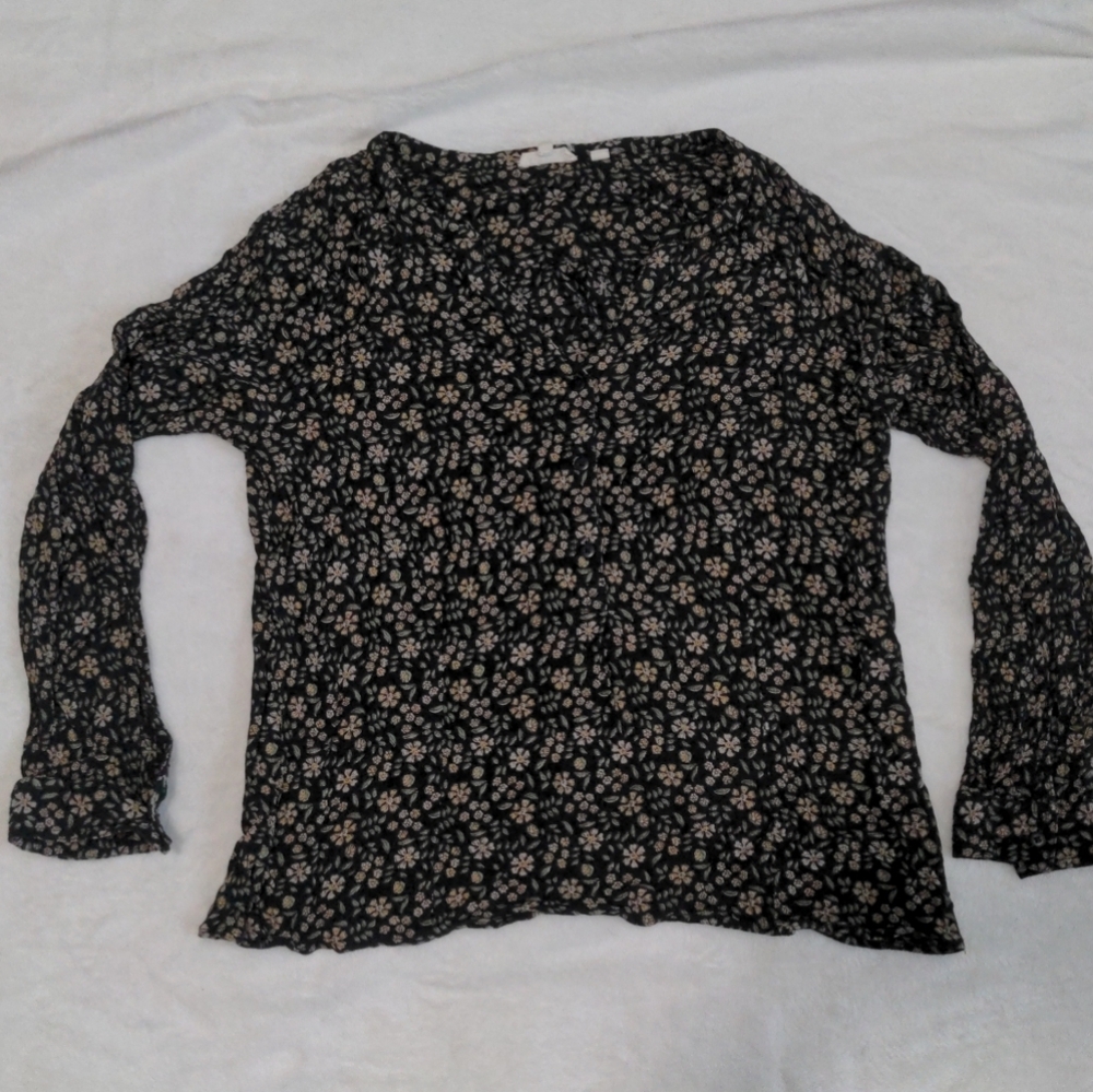 Fat Face Button Up Ditsy Floral Blouse Long Sleeve Women's 8 Medium Airy Light